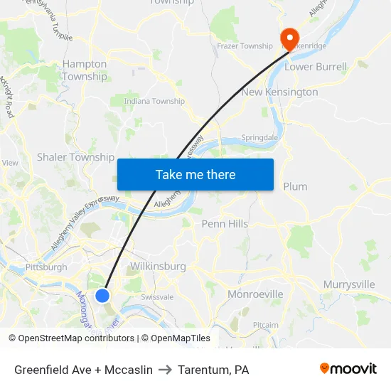 Greenfield Ave + Mccaslin to Tarentum, PA map