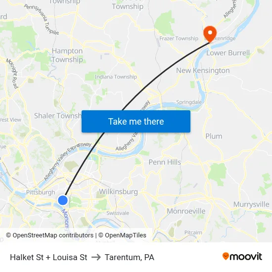 Halket St + Louisa St to Tarentum, PA map