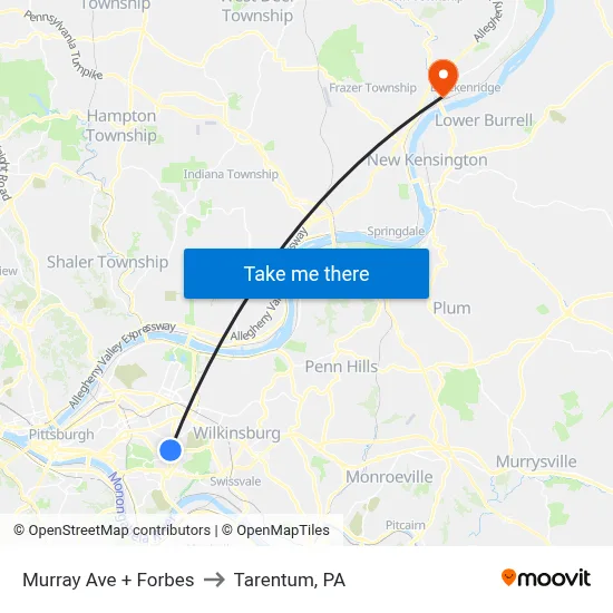 Murray Ave + Forbes to Tarentum, PA map