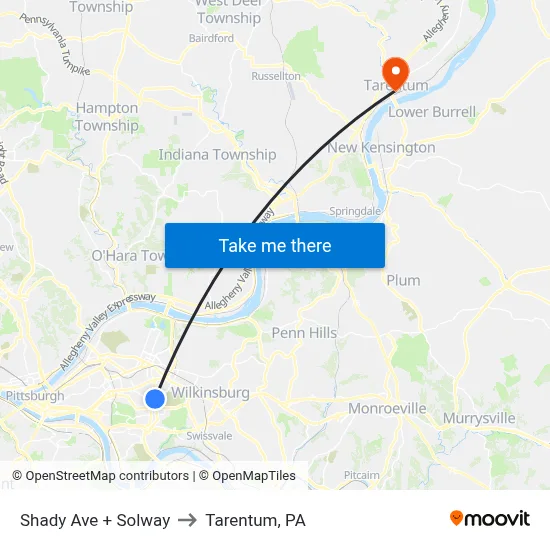 Shady Ave + Solway to Tarentum, PA map