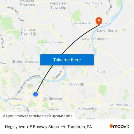 Negley Ave + E Busway Steps to Tarentum, PA map