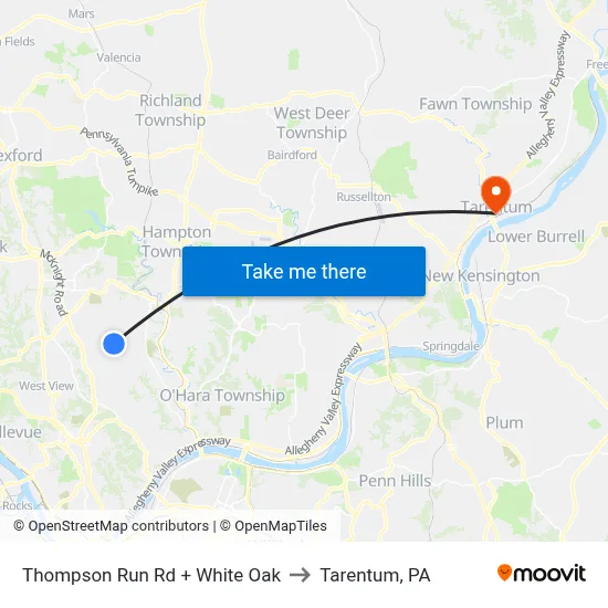 Thompson Run Rd + White Oak to Tarentum, PA map