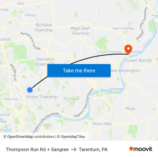 Thompson Run Rd + Sangree to Tarentum, PA map