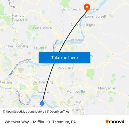 Whitaker Way + Mifflin to Tarentum, PA map