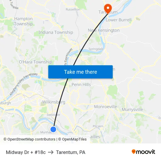 Midway Dr + #18c to Tarentum, PA map