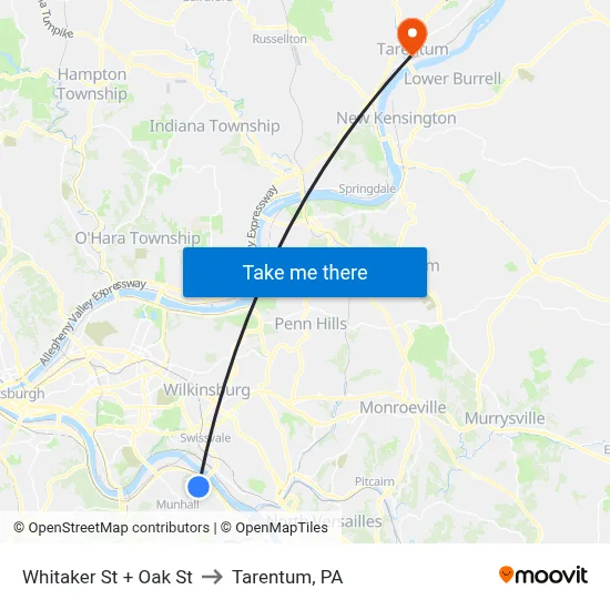 Whitaker St + Oak St to Tarentum, PA map