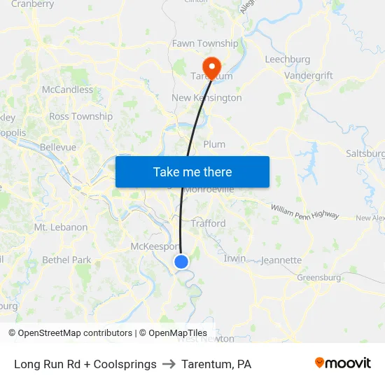 Long Run Rd + Coolsprings to Tarentum, PA map