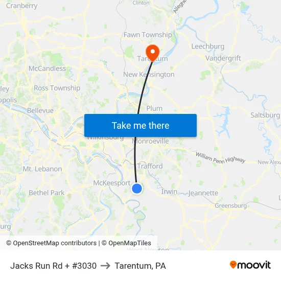 Jacks Run Rd + #3030 to Tarentum, PA map