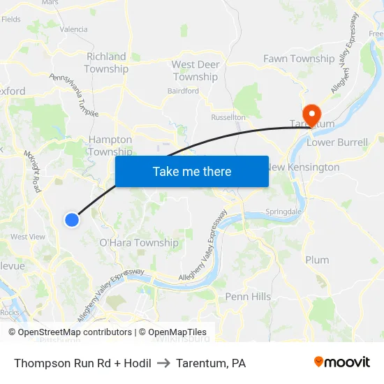Thompson Run Rd + Hodil to Tarentum, PA map