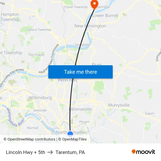 Lincoln Hwy + 5th to Tarentum, PA map