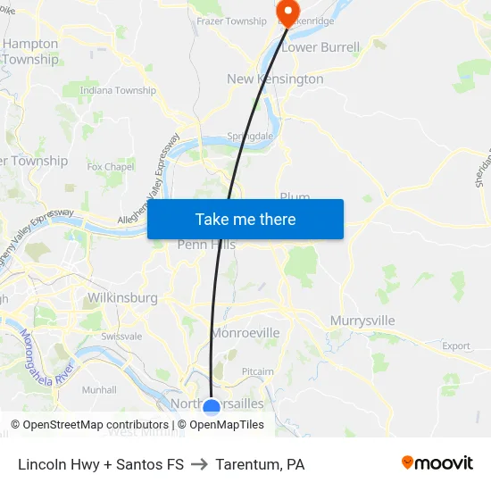 Lincoln Hwy + Santos FS to Tarentum, PA map