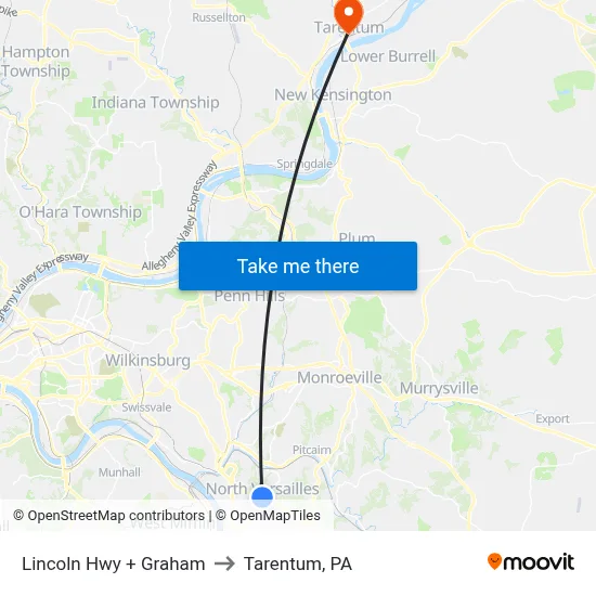 Lincoln Hwy + Graham to Tarentum, PA map