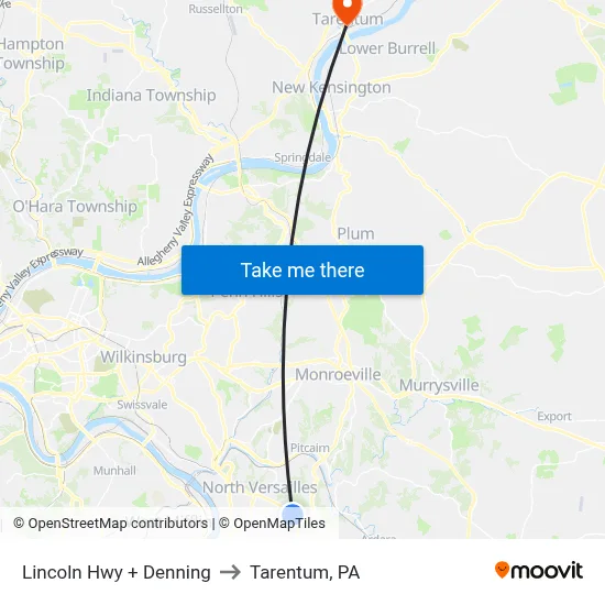 Lincoln Hwy + Denning to Tarentum, PA map