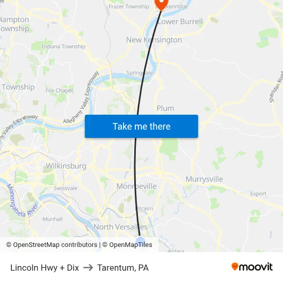 Lincoln Hwy + Dix to Tarentum, PA map