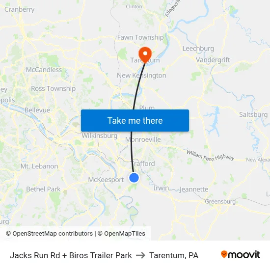 Jacks Run Rd + Biros Trailer Park to Tarentum, PA map