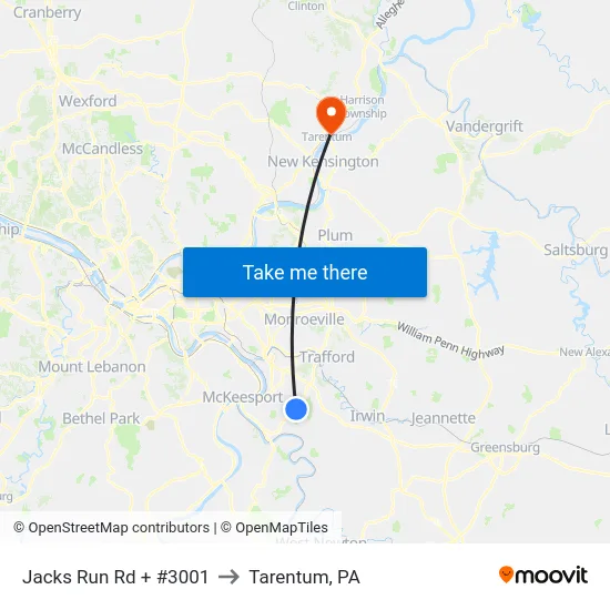 Jacks Run Rd + #3001 to Tarentum, PA map