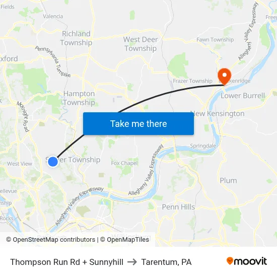 Thompson Run Rd + Sunnyhill to Tarentum, PA map
