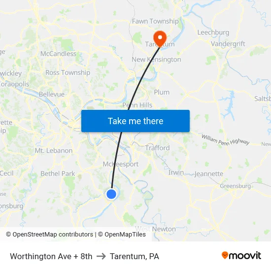 Worthington Ave + 8th to Tarentum, PA map