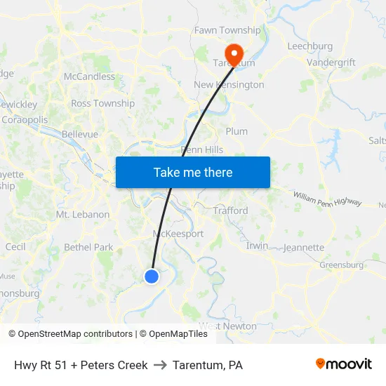Hwy Rt 51 + Peters Creek to Tarentum, PA map