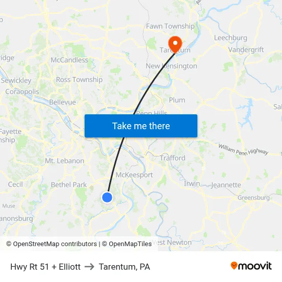 Hwy Rt 51 + Elliott to Tarentum, PA map