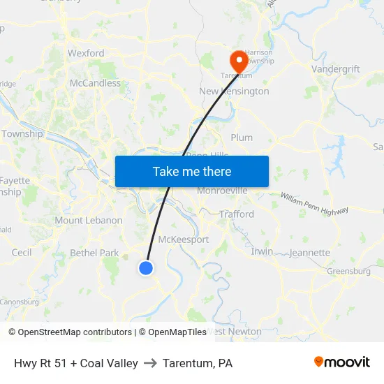 Hwy Rt 51 + Coal Valley to Tarentum, PA map
