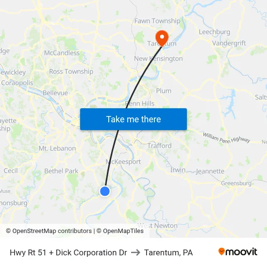 Hwy Rt 51 + Dick Corporation Dr to Tarentum, PA map