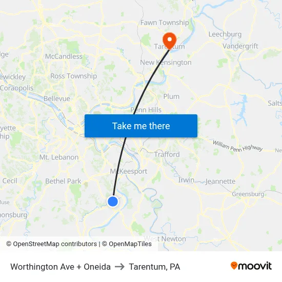 Worthington Ave + Oneida to Tarentum, PA map