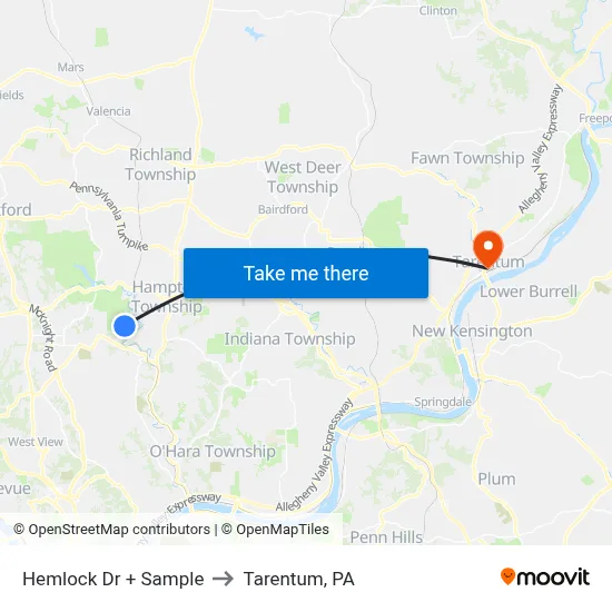 Hemlock Dr + Sample to Tarentum, PA map