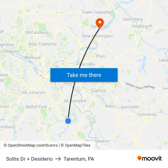 Soltis Dr + Desiderio to Tarentum, PA map