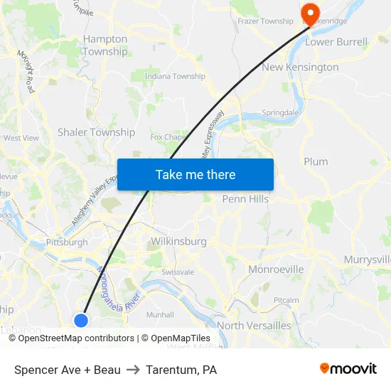 Spencer Ave + Beau to Tarentum, PA map