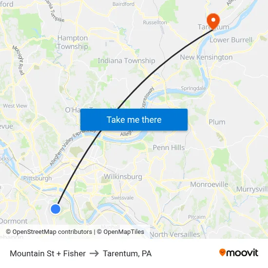 Mountain St + Fisher to Tarentum, PA map