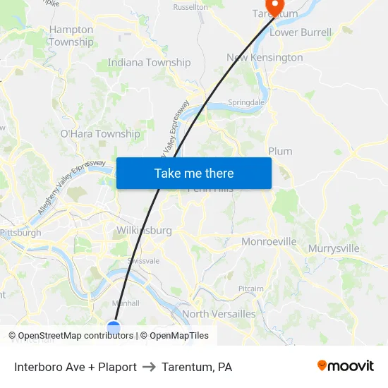 Interboro Ave + Plaport to Tarentum, PA map
