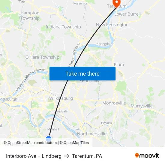 Interboro Ave + Lindberg to Tarentum, PA map