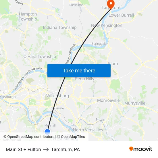 Main St + Fulton to Tarentum, PA map