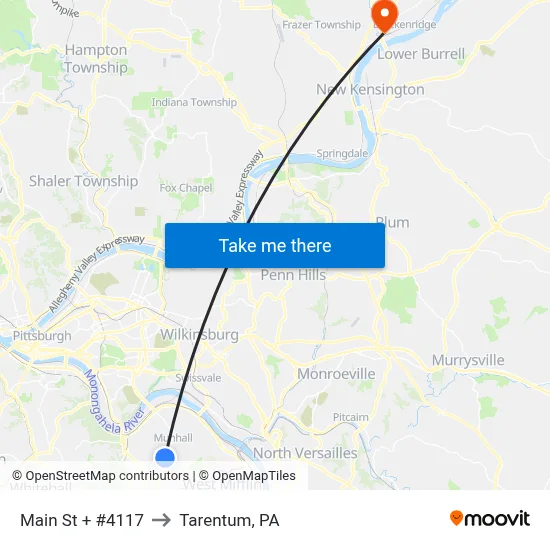 Main St + #4117 to Tarentum, PA map