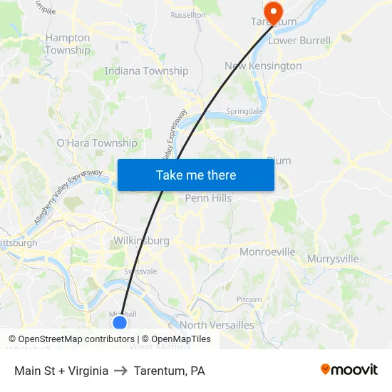 Main St + Virginia to Tarentum, PA map