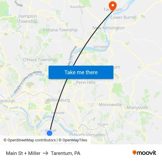 Main St + Miller to Tarentum, PA map