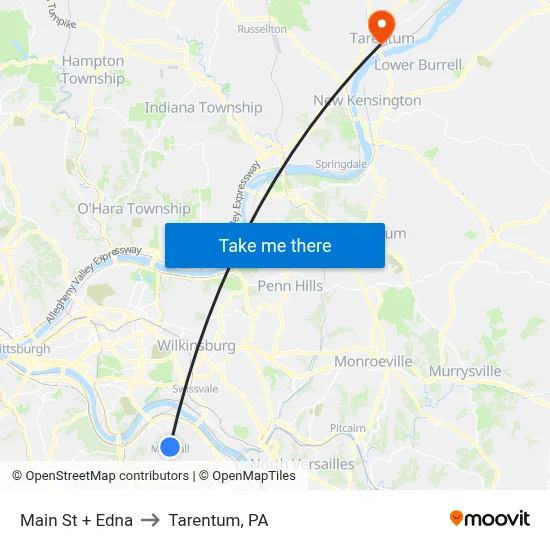 Main St + Edna to Tarentum, PA map