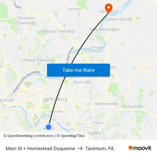 Main St + Homestead Duquesne to Tarentum, PA map