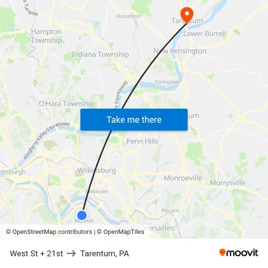 West St + 21st to Tarentum, PA map