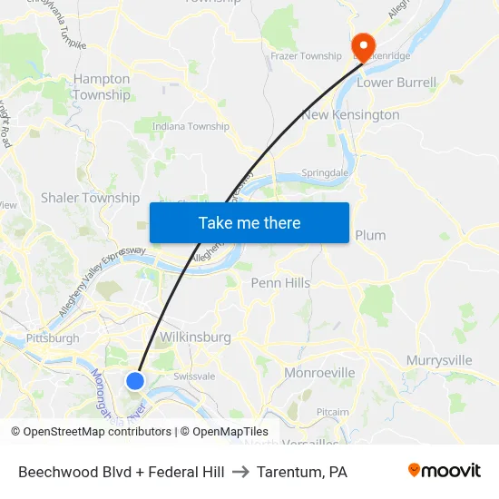 Beechwood Blvd + Federal Hill to Tarentum, PA map