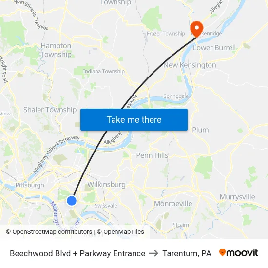 Beechwood Blvd + Parkway Entrance to Tarentum, PA map