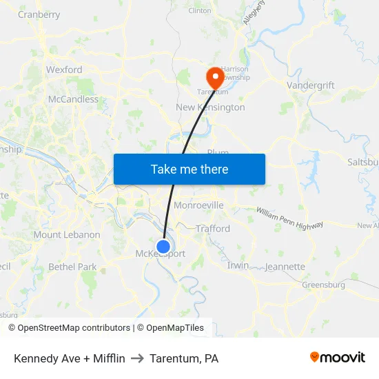 Kennedy Ave + Mifflin to Tarentum, PA map