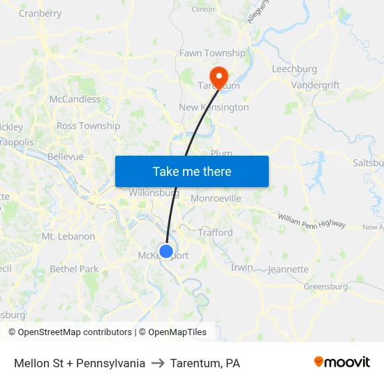 Mellon St + Pennsylvania to Tarentum, PA map