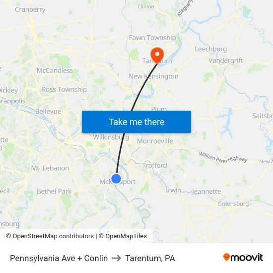 Pennsylvania Ave + Conlin to Tarentum, PA map