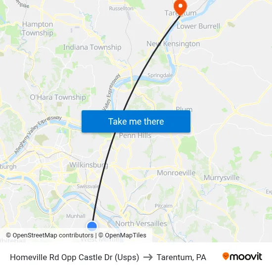 Homeville Rd Opp Castle Dr (Usps) to Tarentum, PA map