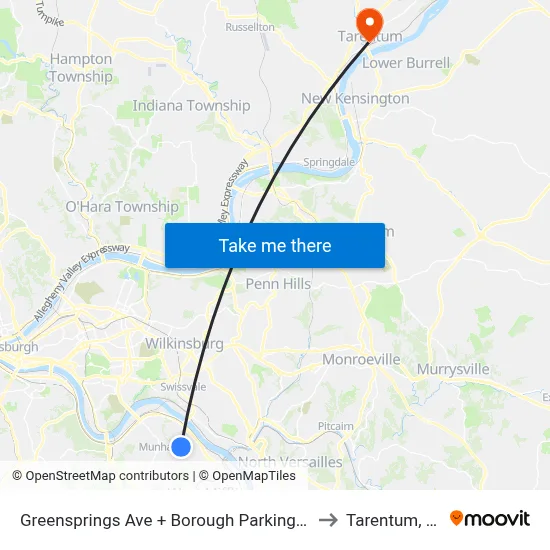 Greensprings Ave + Borough Parking Lot to Tarentum, PA map