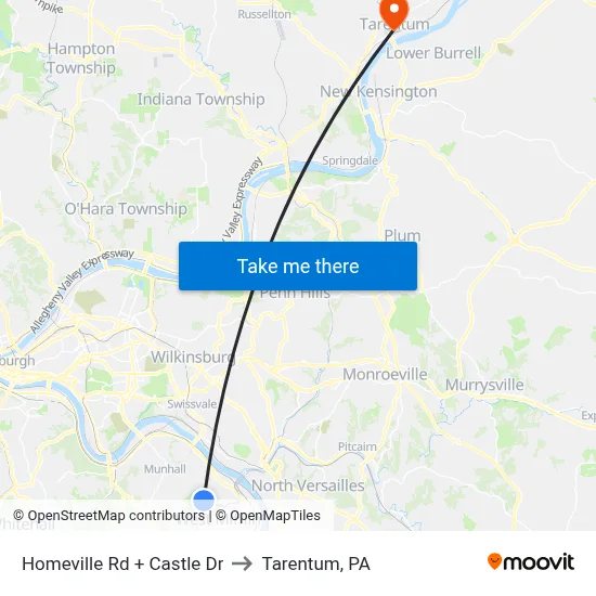 Homeville Rd + Castle Dr to Tarentum, PA map