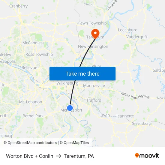 Worton Blvd + Conlin to Tarentum, PA map
