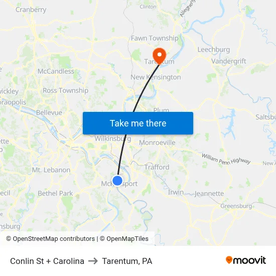 Conlin St + Carolina to Tarentum, PA map